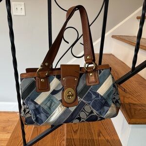Vintage y2k denim patchwork with Leather coach bag